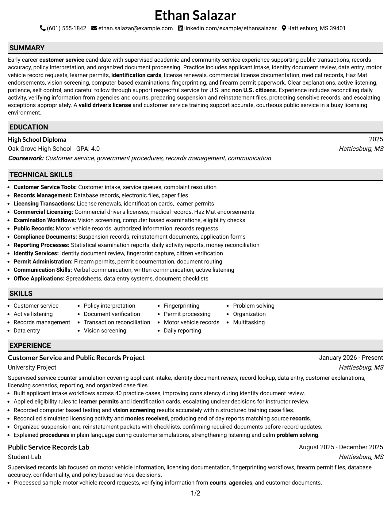Resume Example Page 1