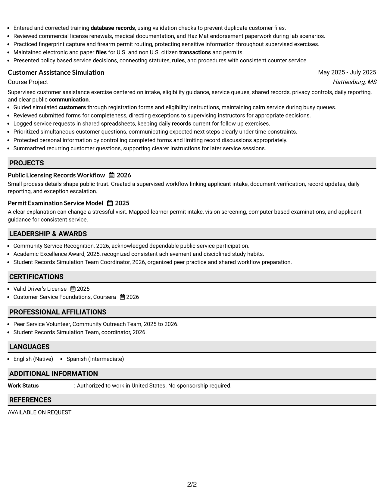 Resume Example Page 2