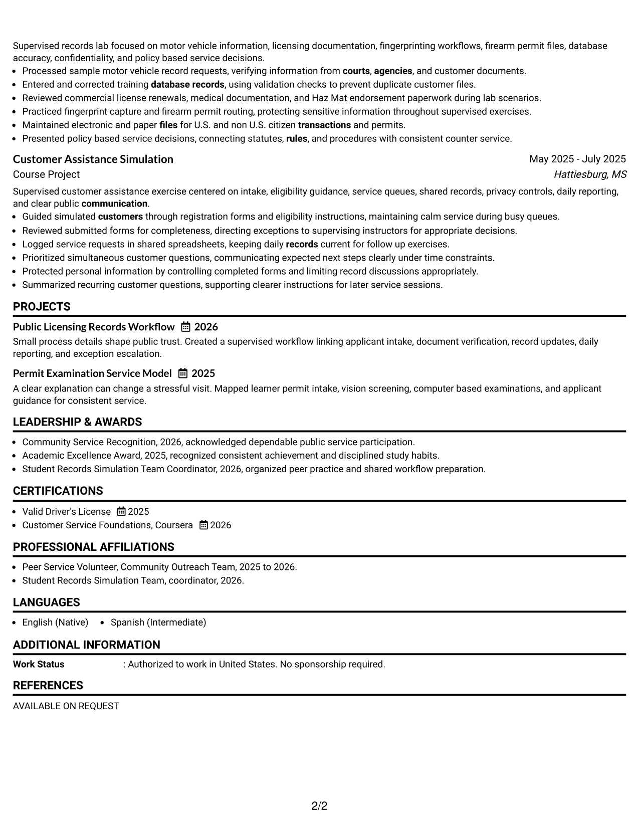 Resume Example Page 2