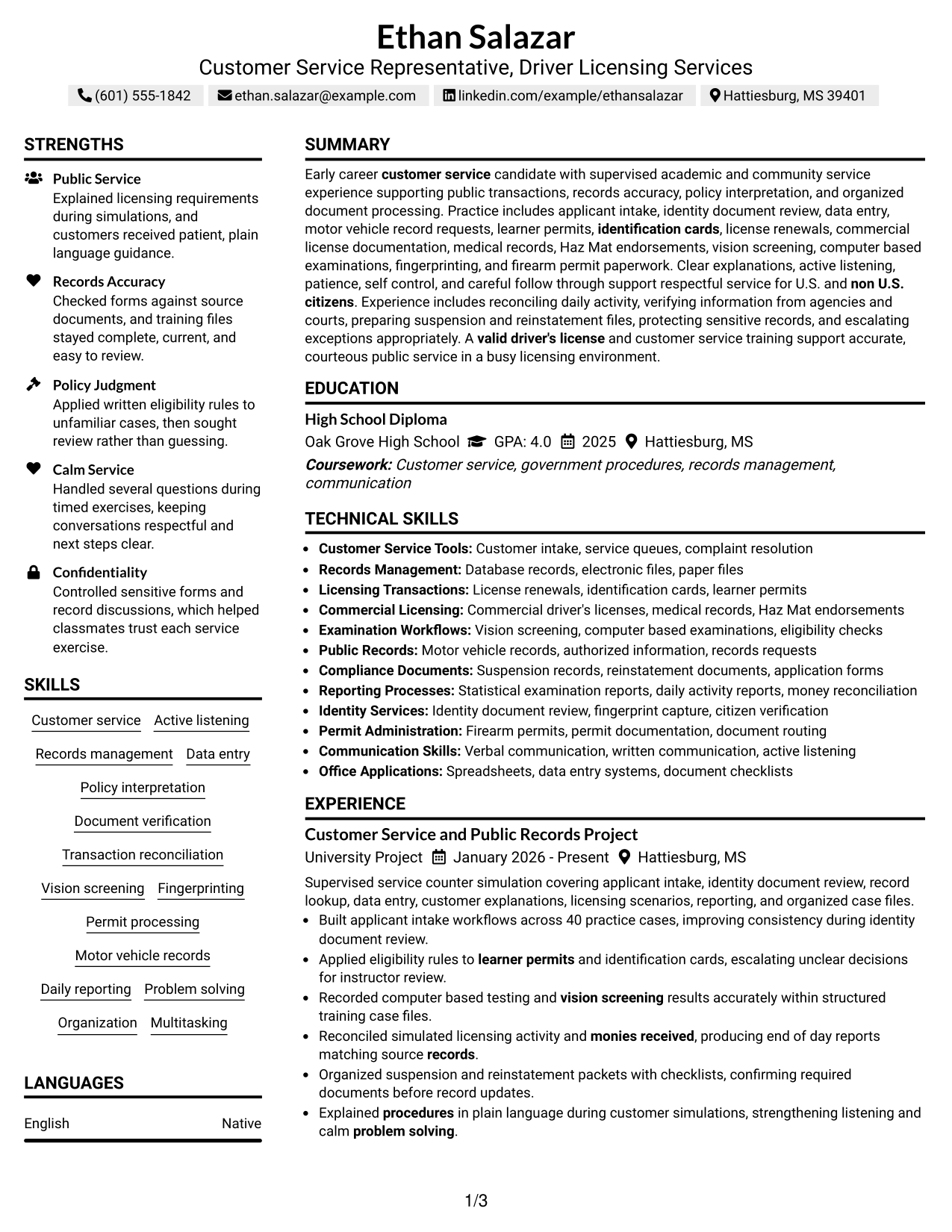 Resume Example Page 1