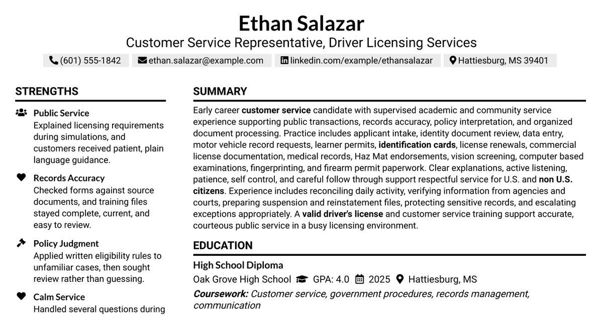 7 Customer Service Representative I - Driver Licensing Services Resume Templates with Example