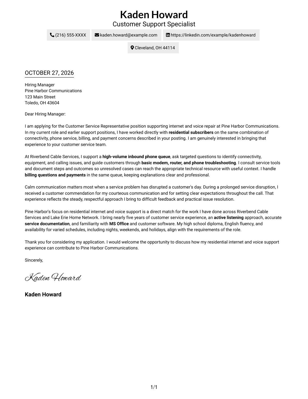 Cover letter example — page 1