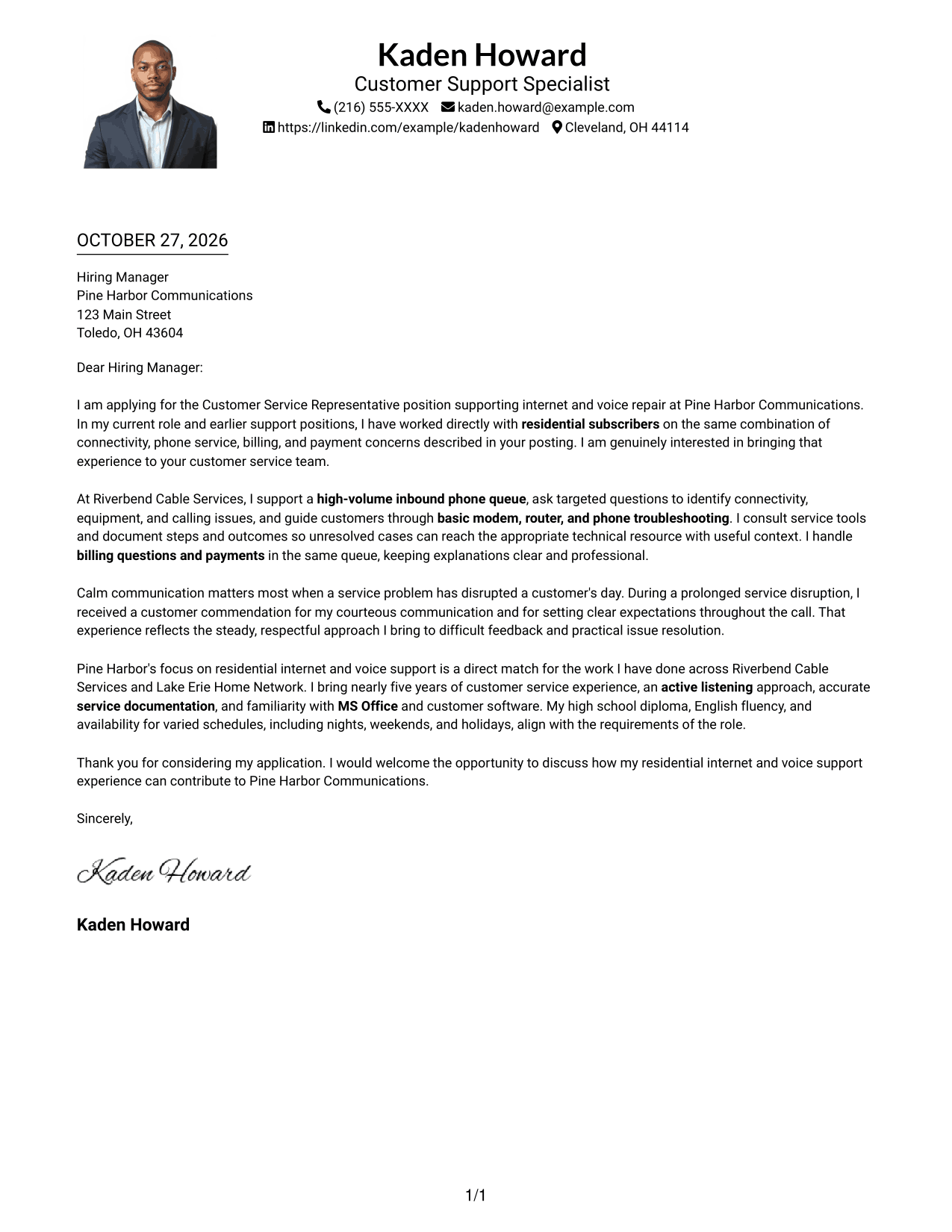 Cover letter example — page 1