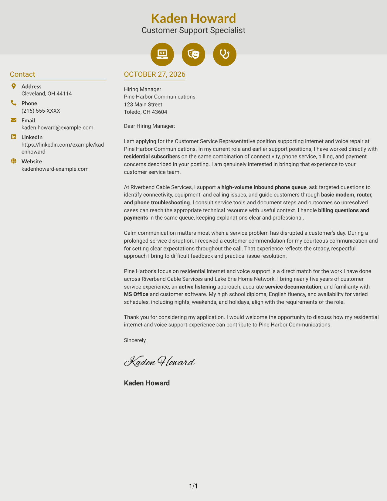 Cover letter example — page 1