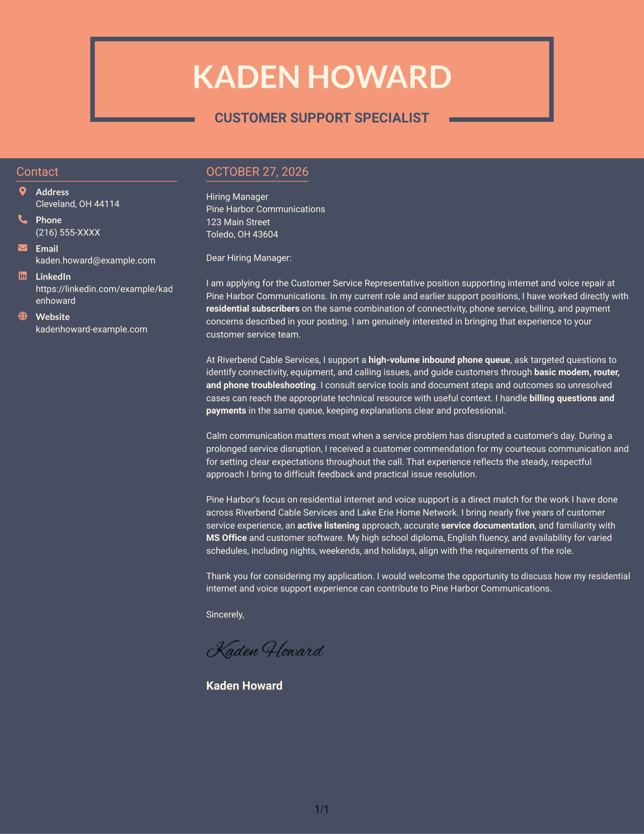Cover letter example — page 1