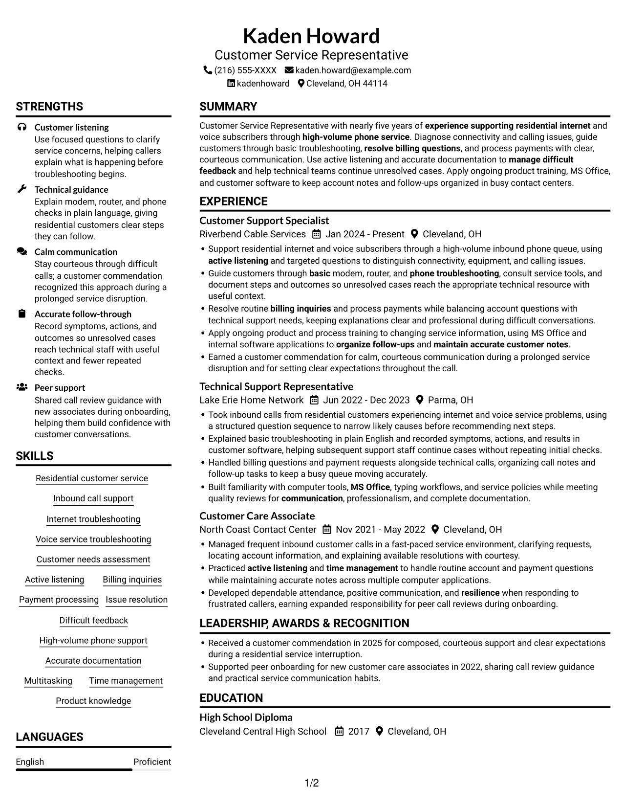 Resume example — page 1
