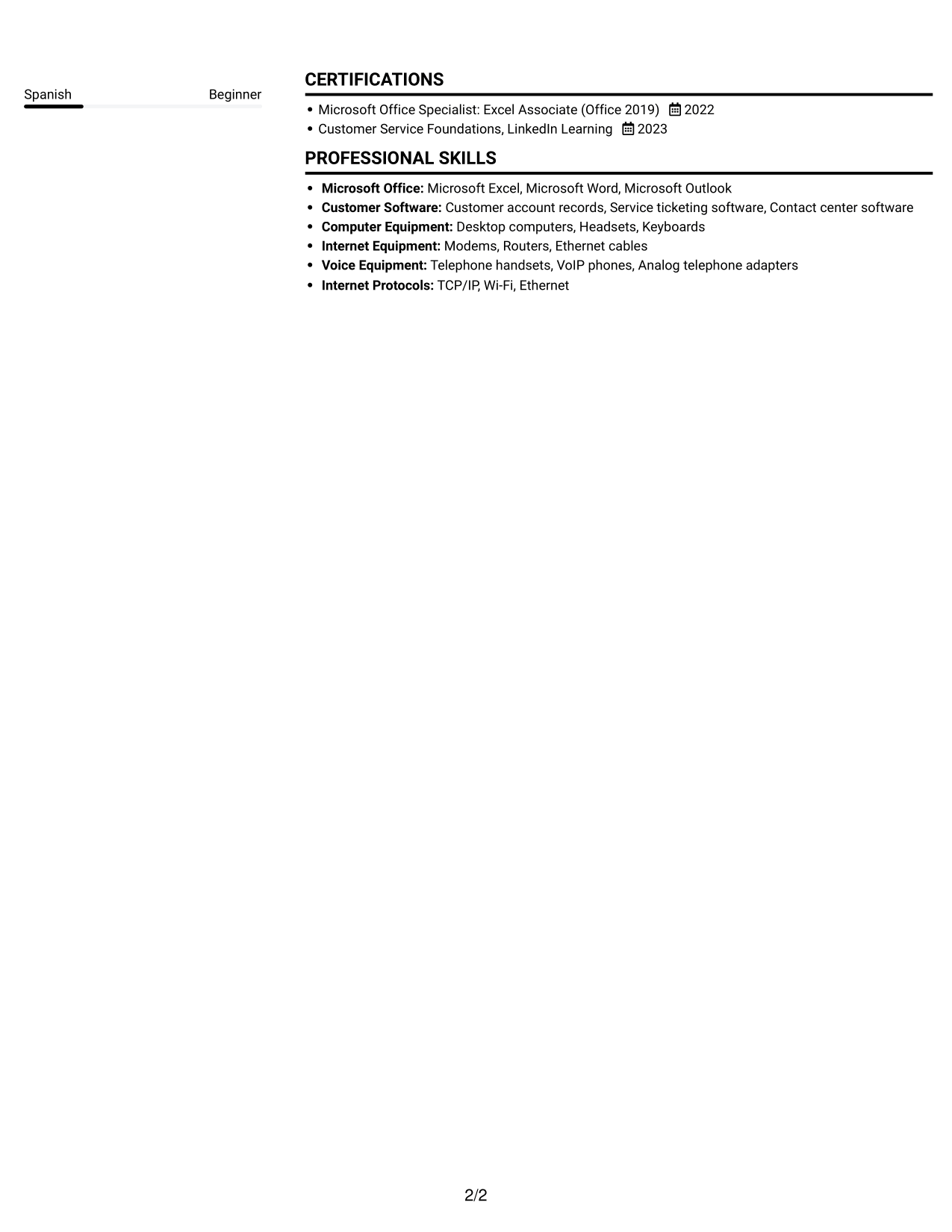 Resume example — page 2