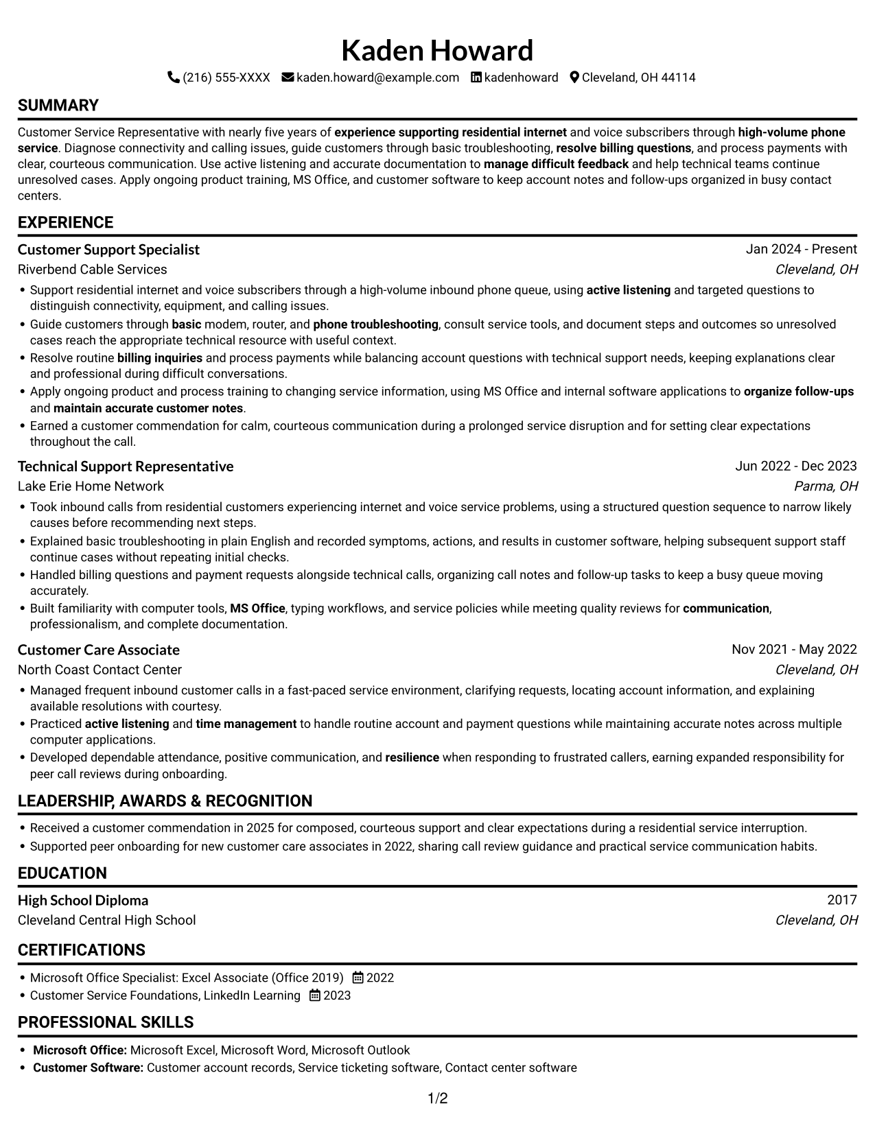 Resume example — page 1