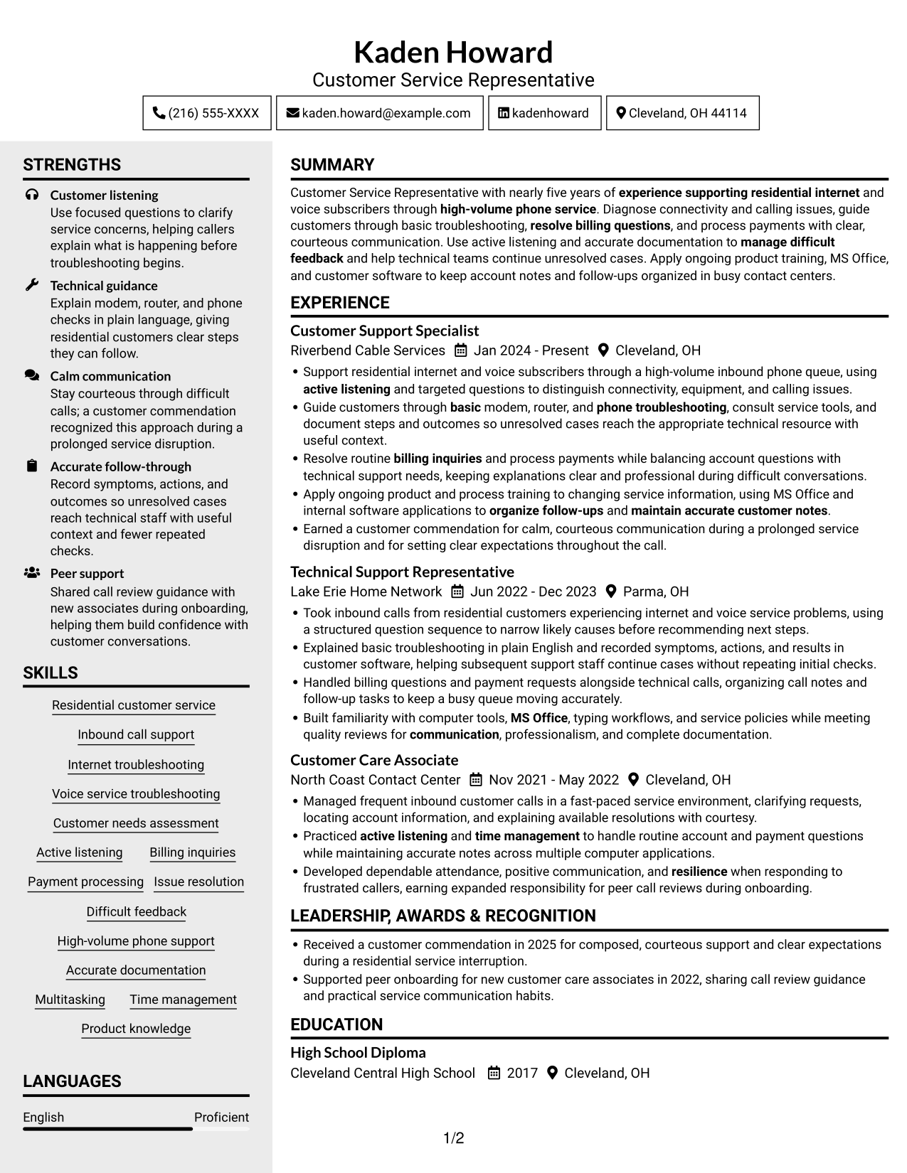 Resume example — page 1