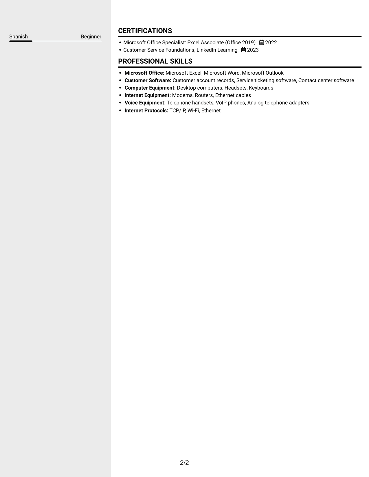 Resume example — page 2