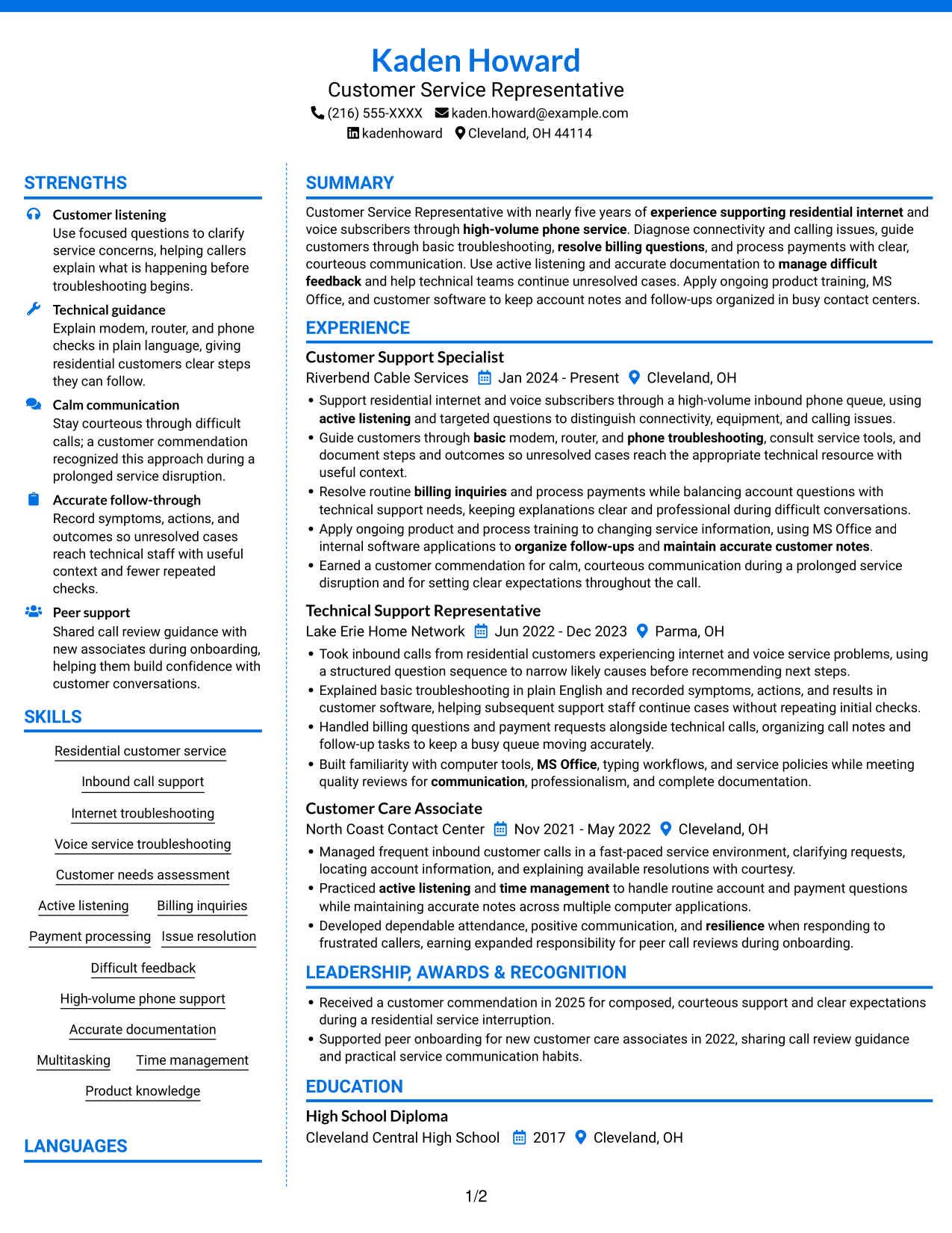 Resume example — page 1