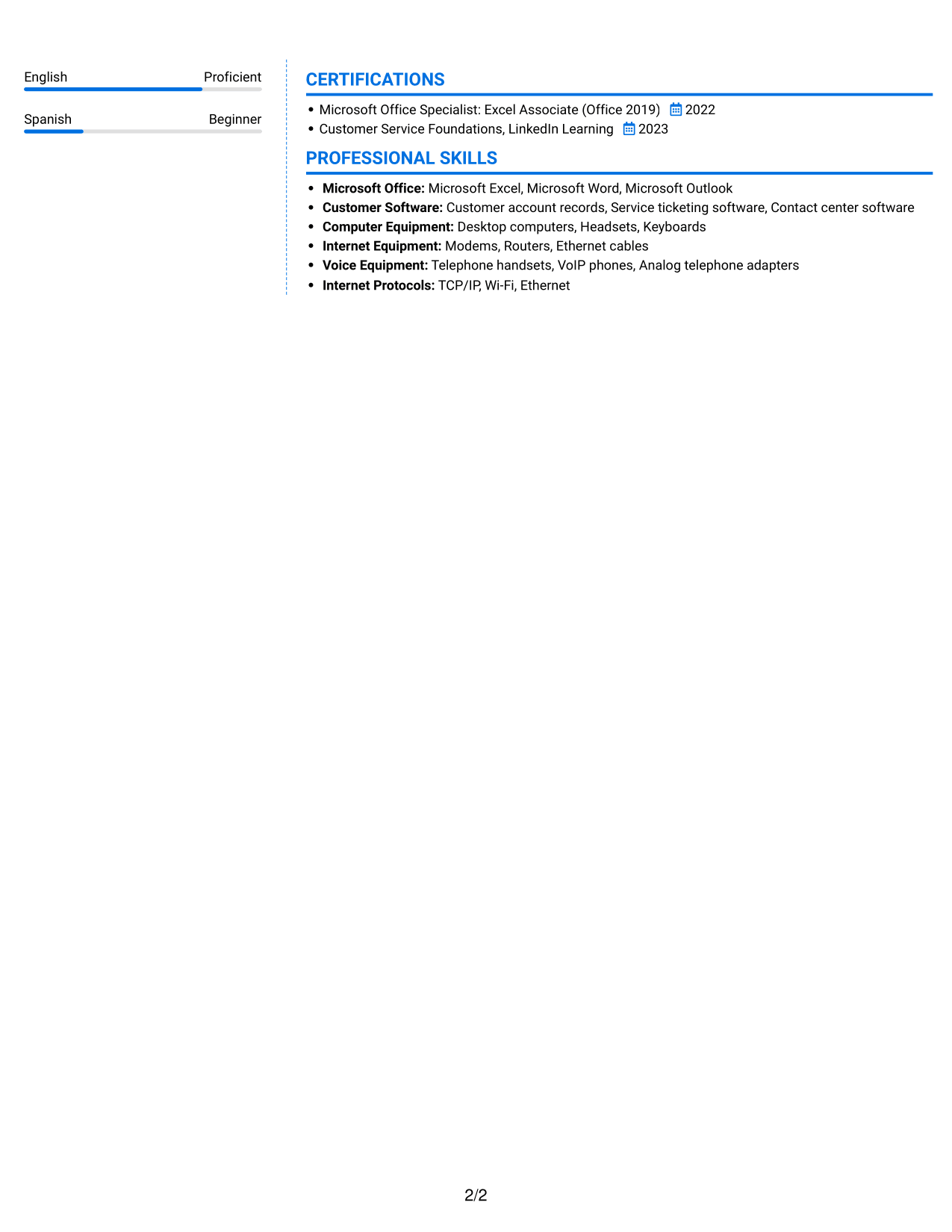 Resume example — page 2