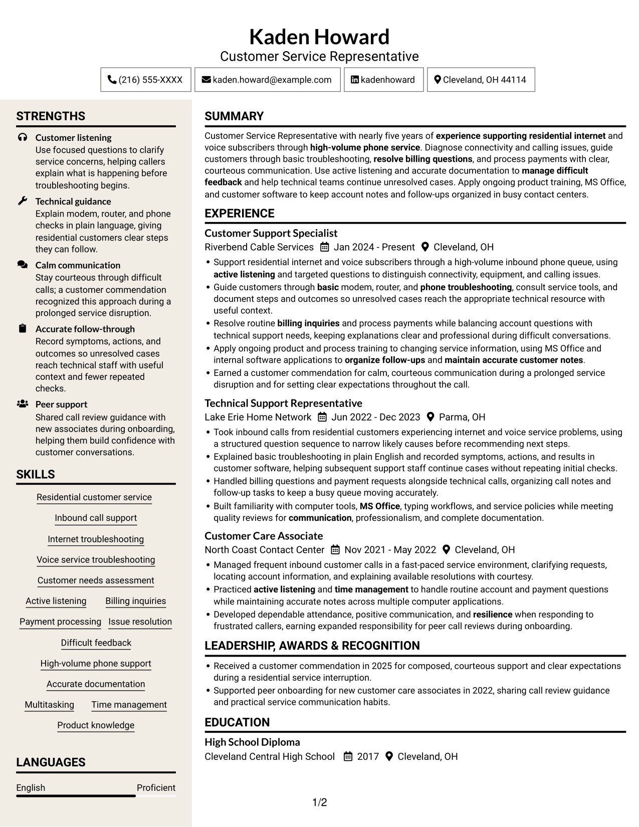 Resume example — page 1