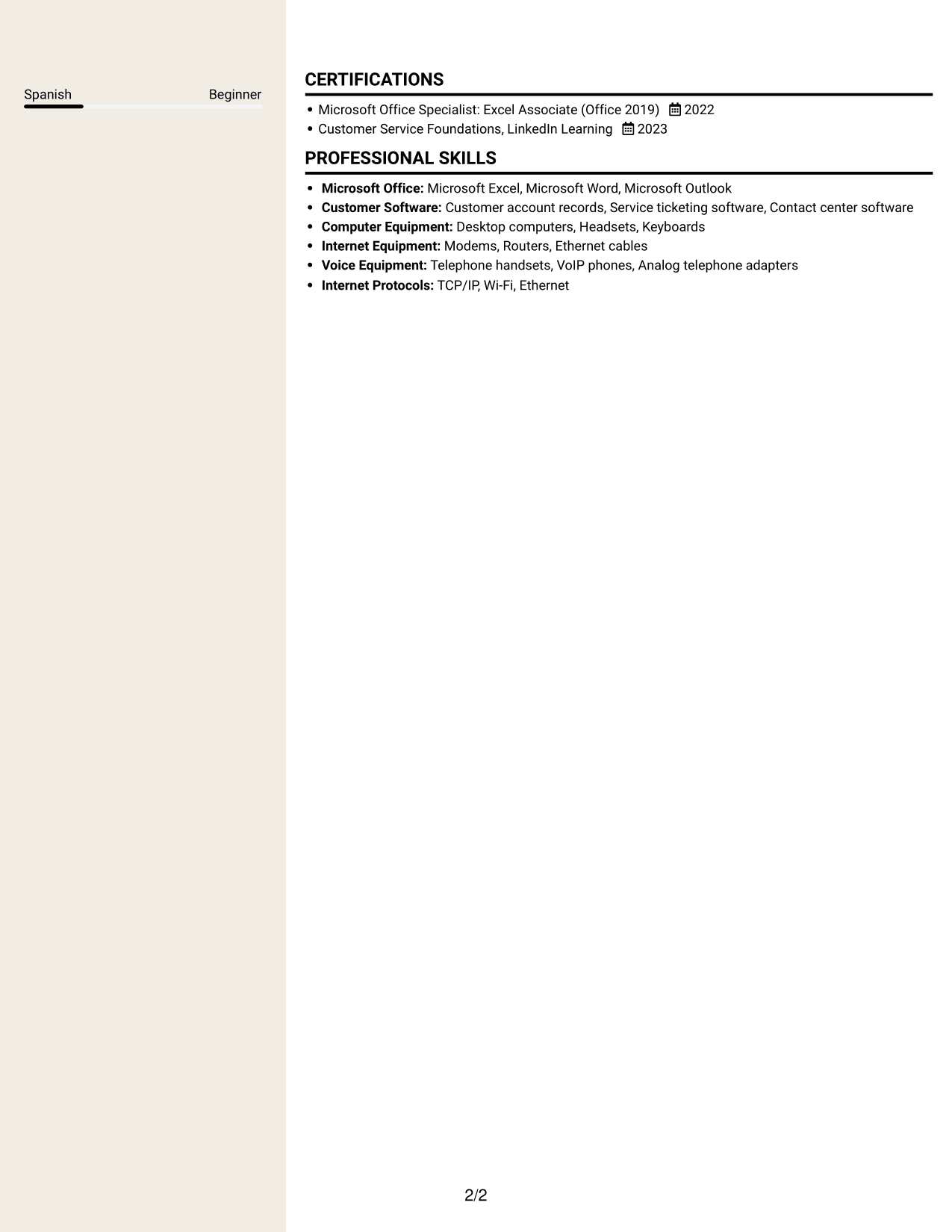 Resume example — page 2