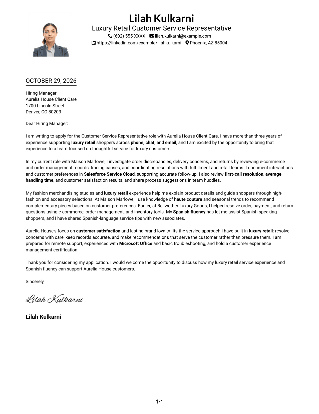 Cover letter example — page 1