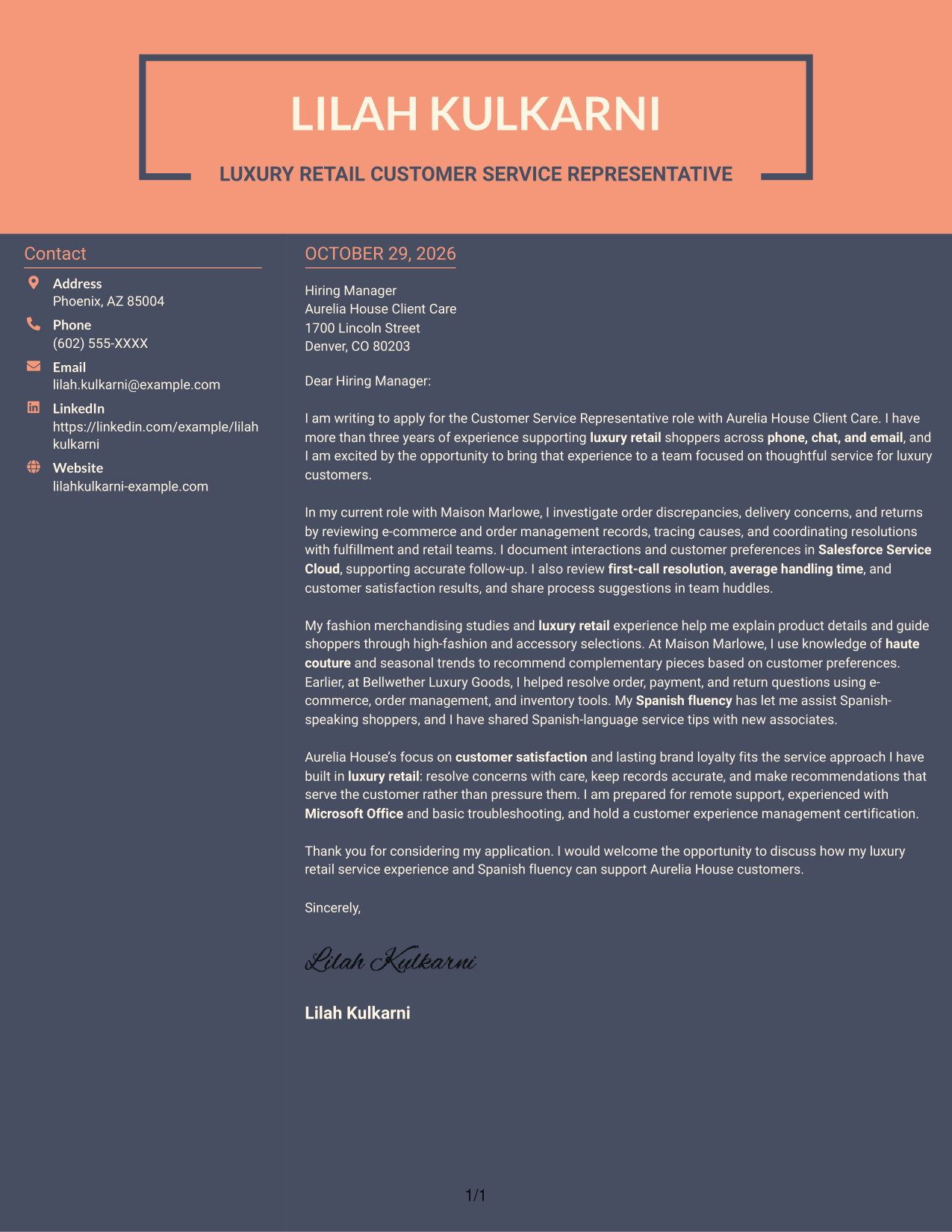 Cover letter example — page 1