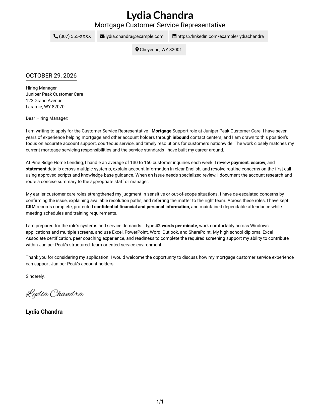 Cover letter example — page 1