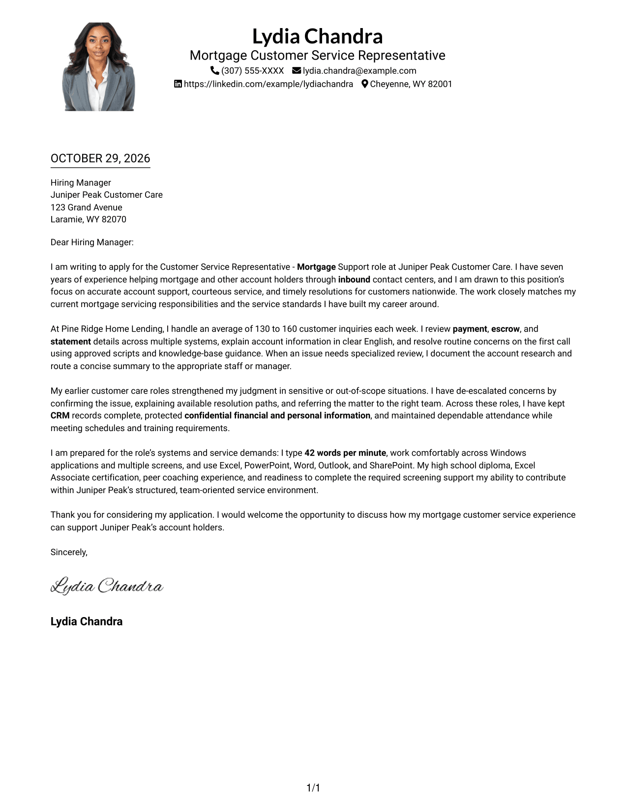 Cover letter example — page 1