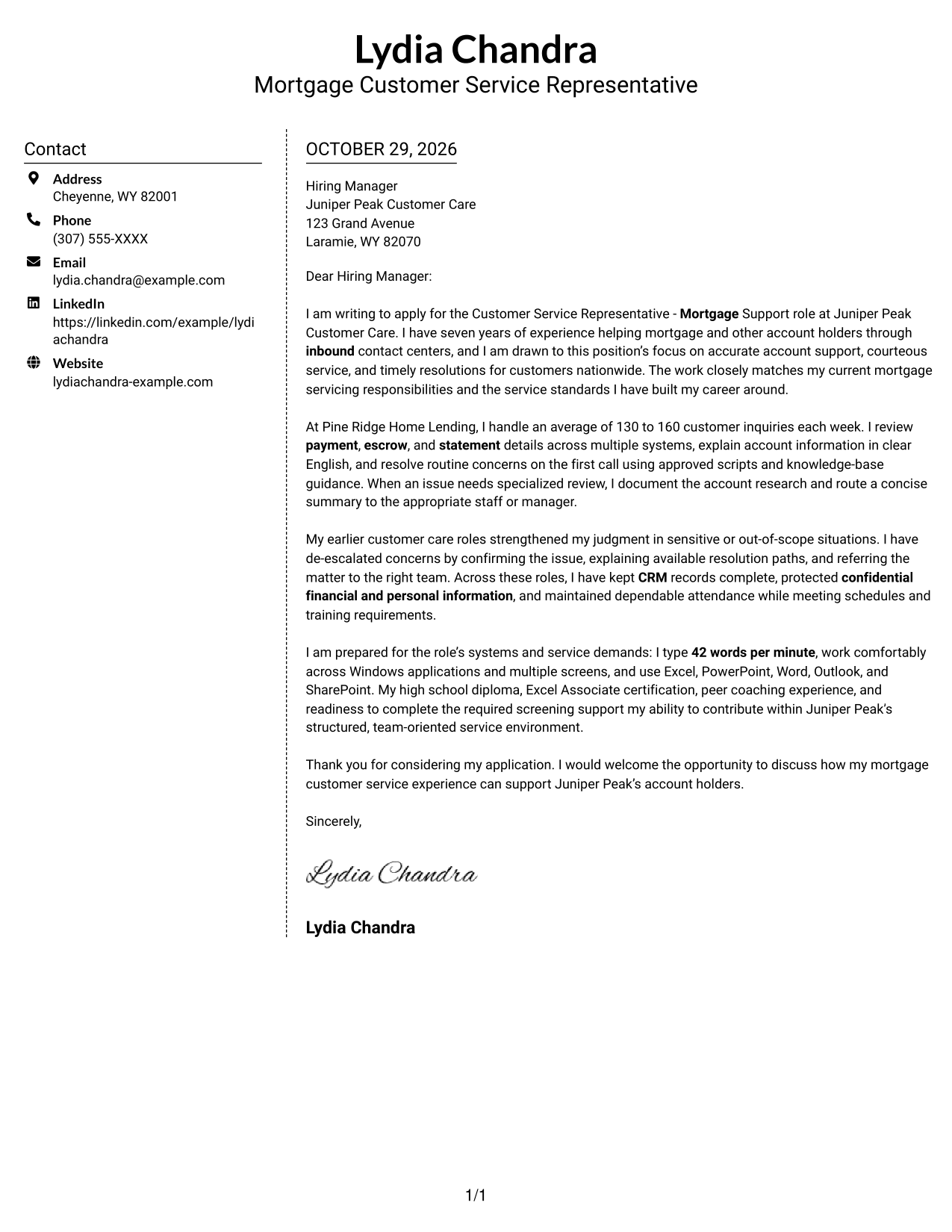 Cover letter example — page 1