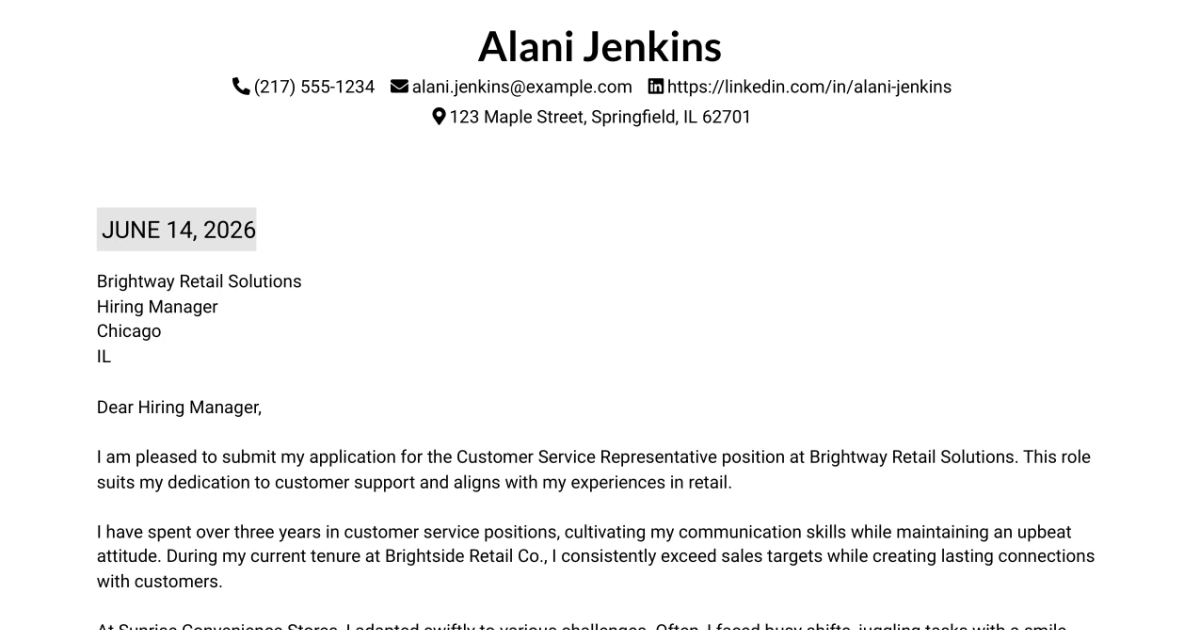 30+ Customer Service Representative, Overnights Cover Letter Templates with Example 2026