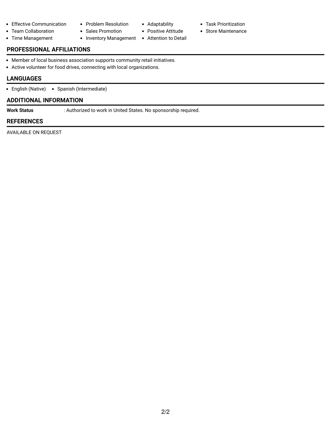Resume Example Page 2