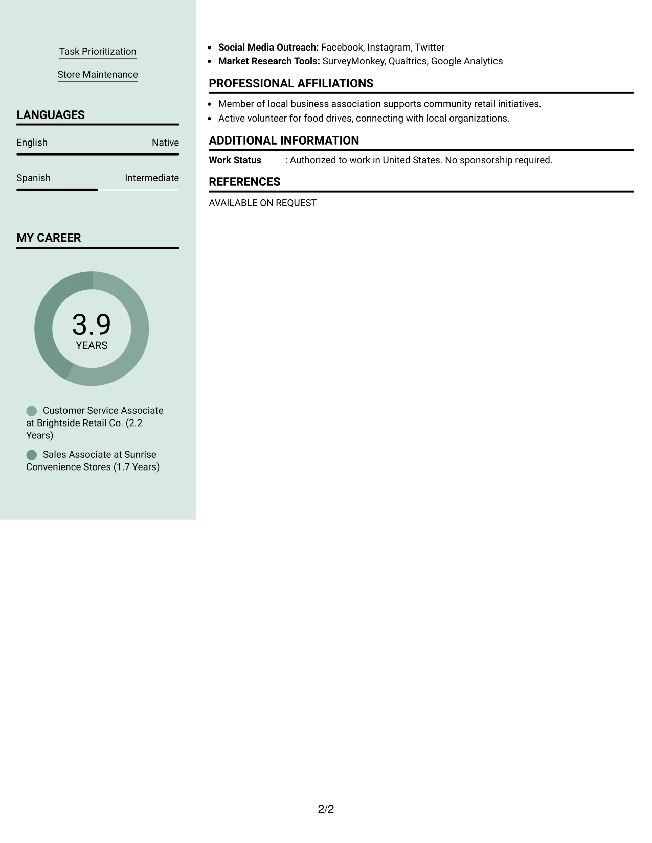 Resume Example Page 2