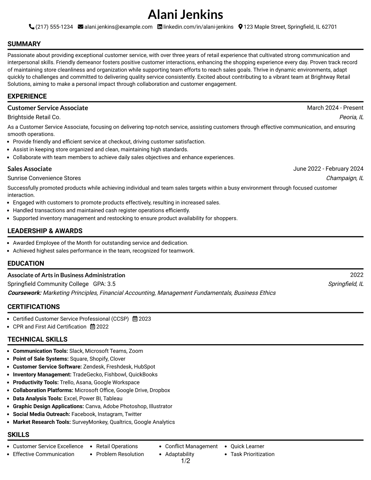 Resume Example Page 1