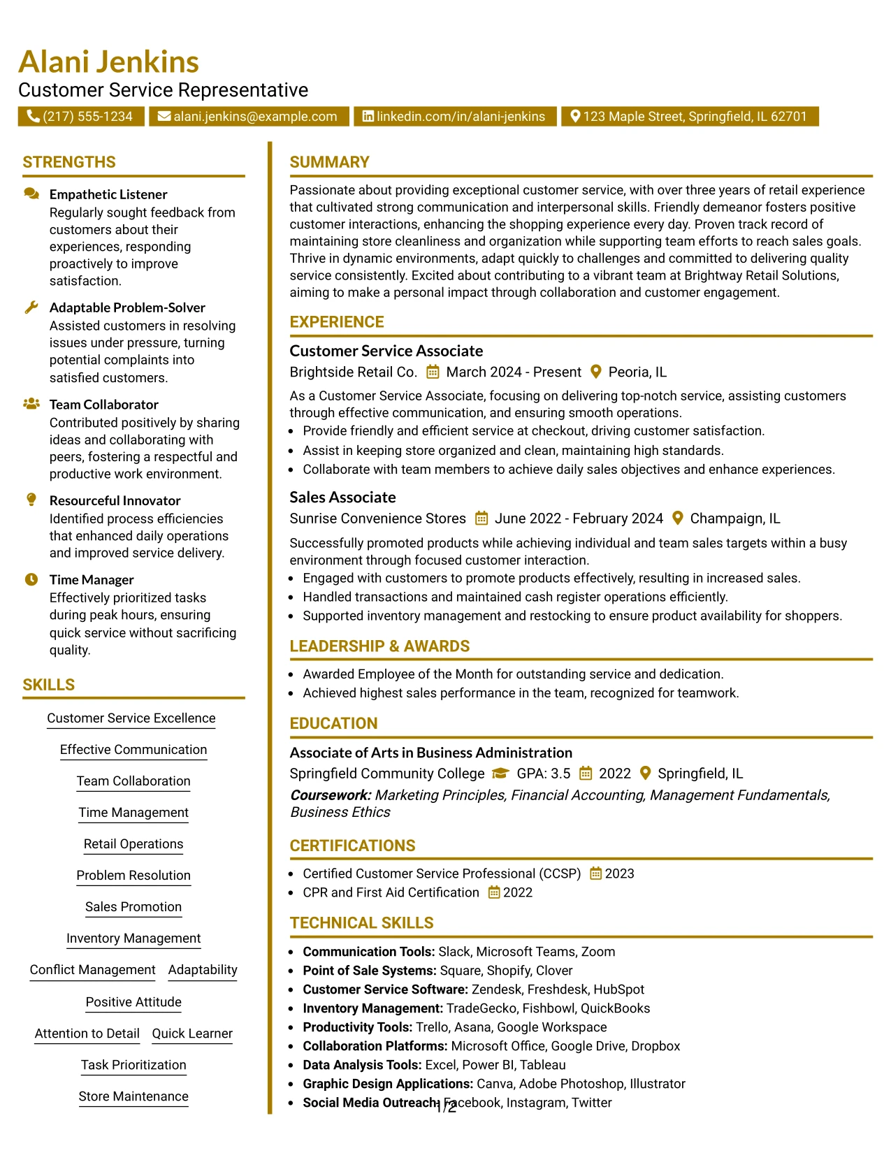 Resume Example Page 1