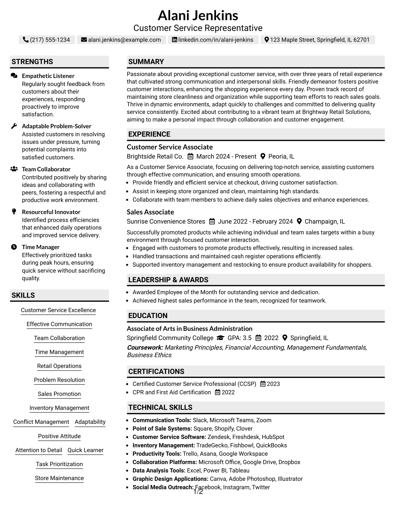 Resume Example Page 1