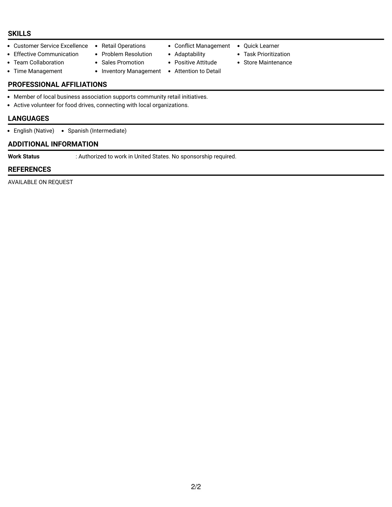 Resume Example Page 2