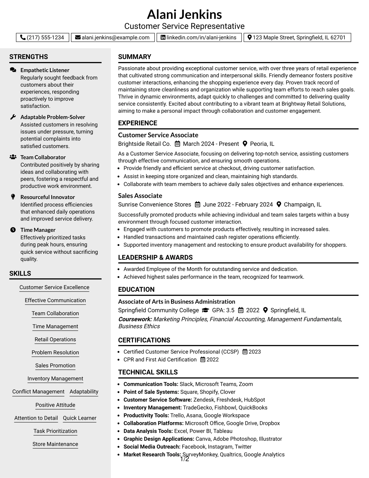 Resume Example Page 1