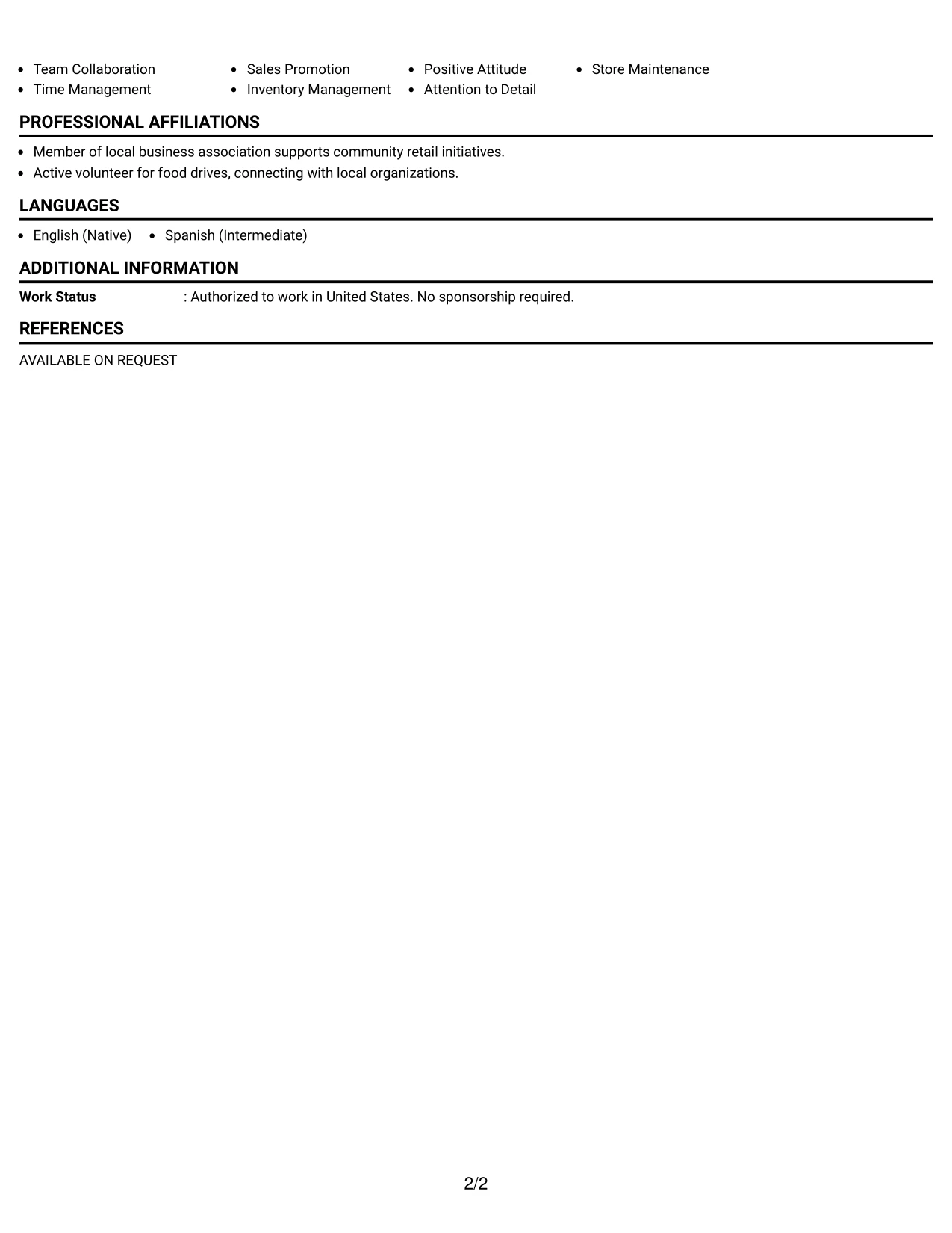 Resume Example Page 2