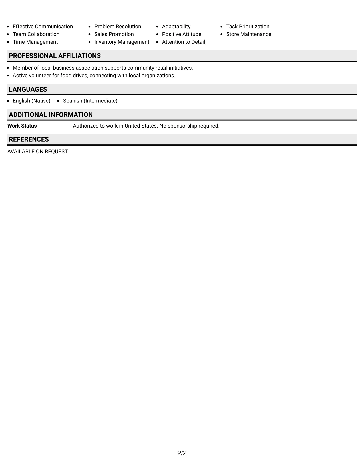 Resume Example Page 2