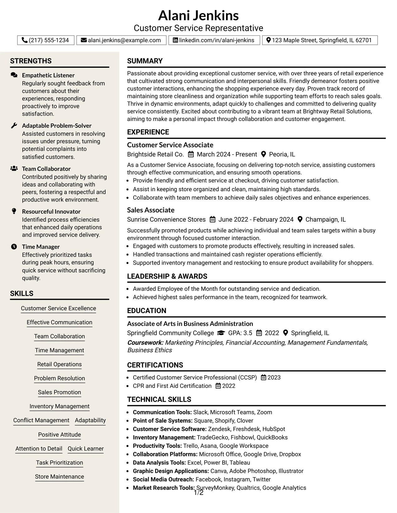 Resume Example Page 1