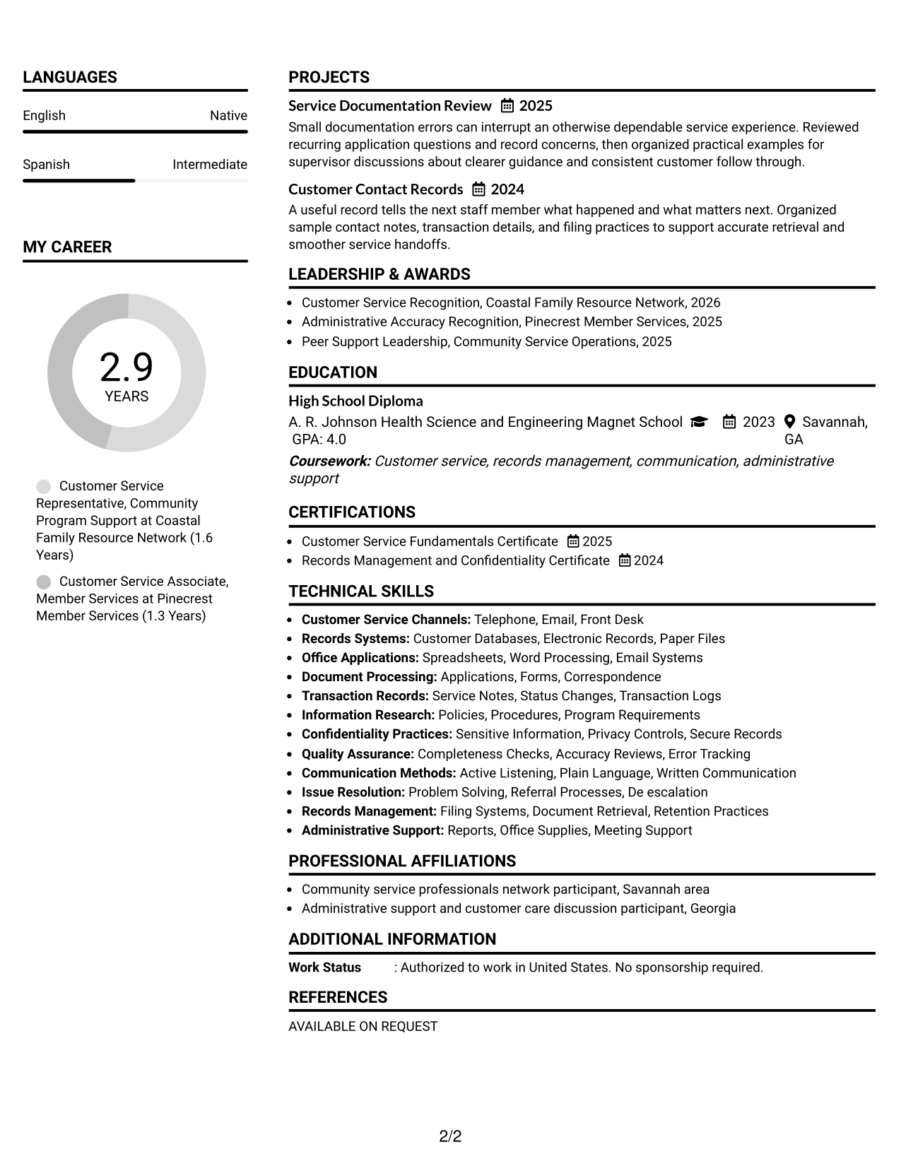 Resume Example Page 2