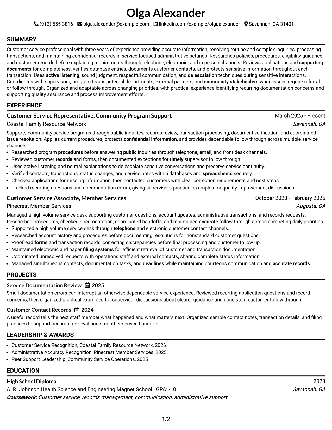 Resume Example Page 1