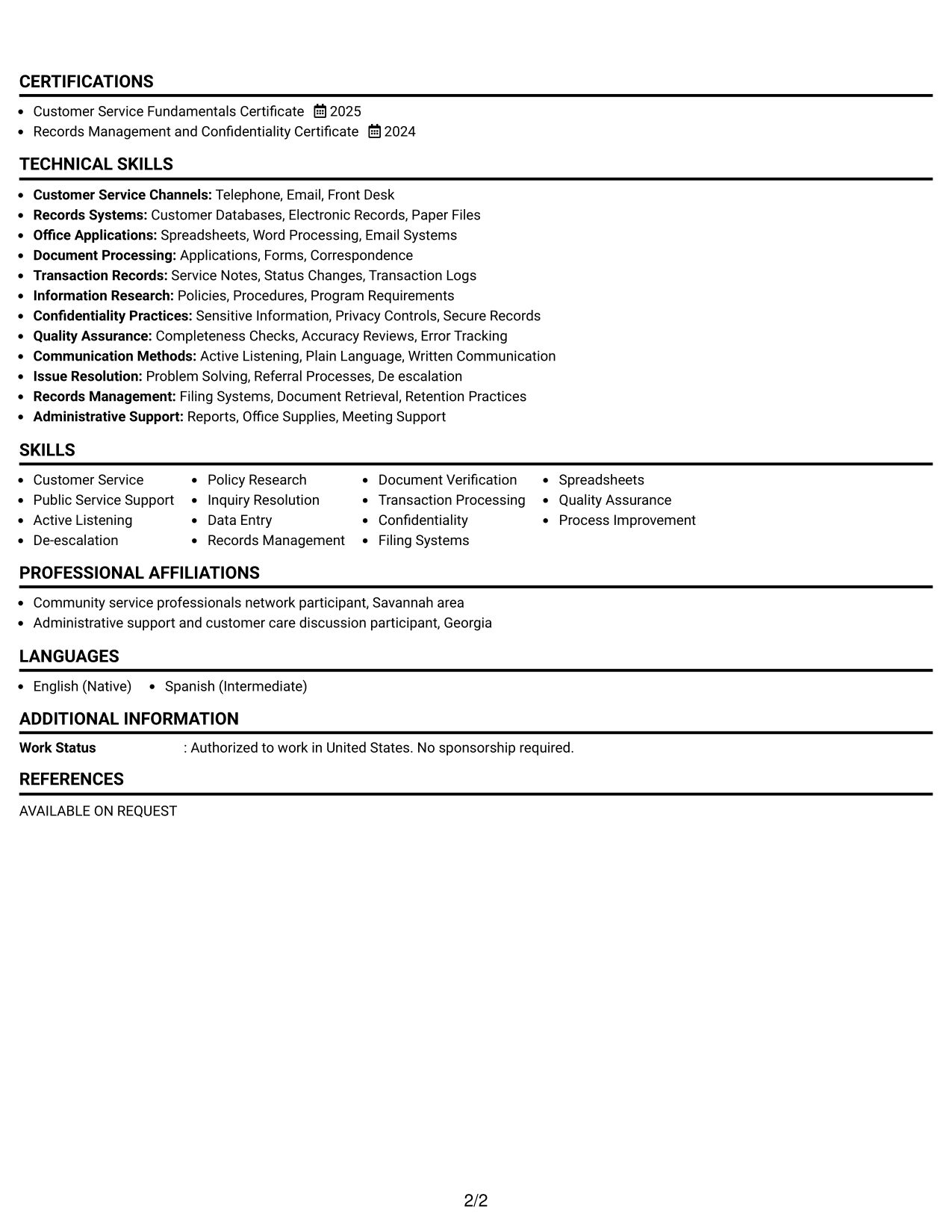 Resume Example Page 2
