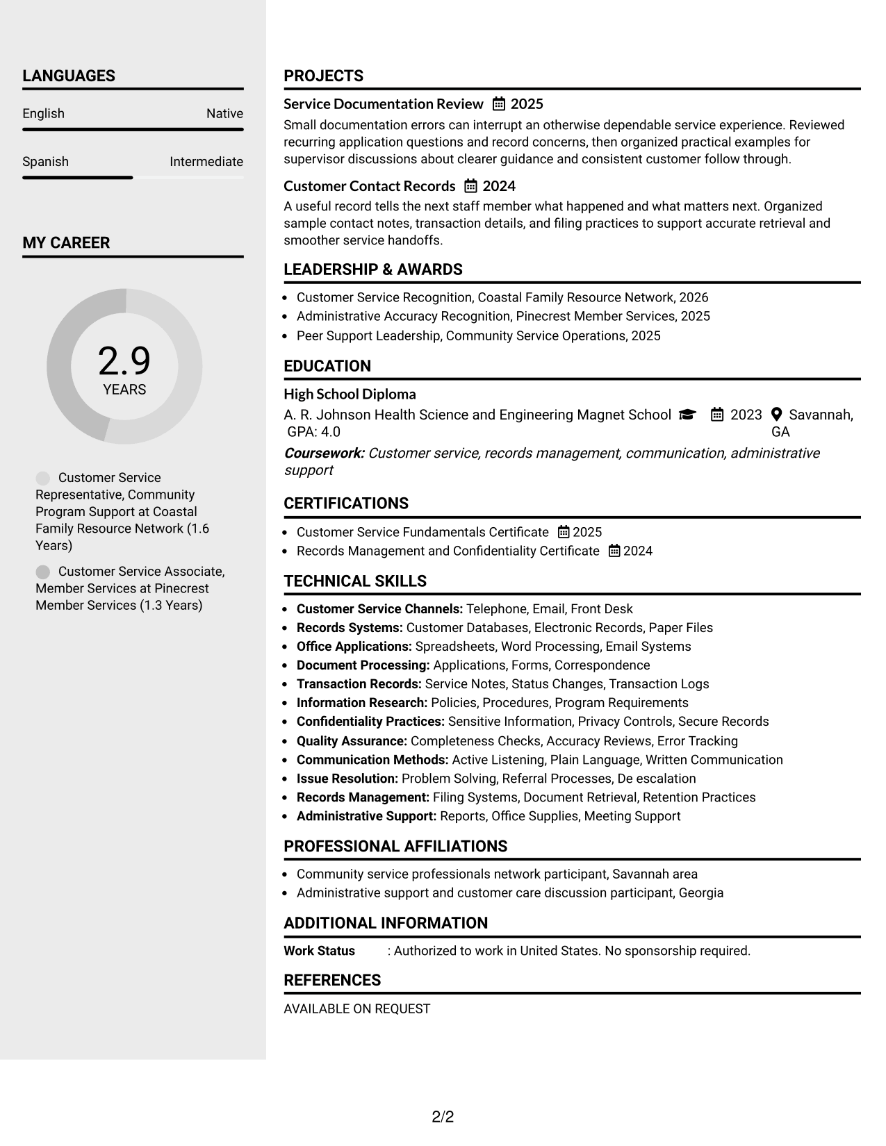 Resume Example Page 2