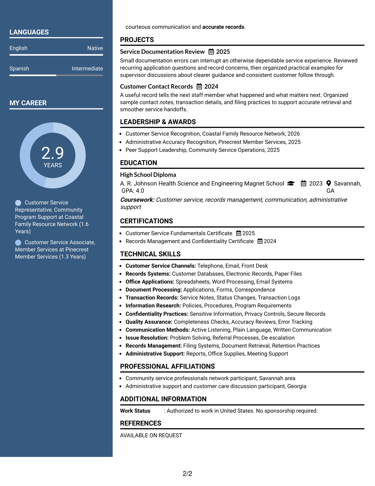 Resume Example Page 2