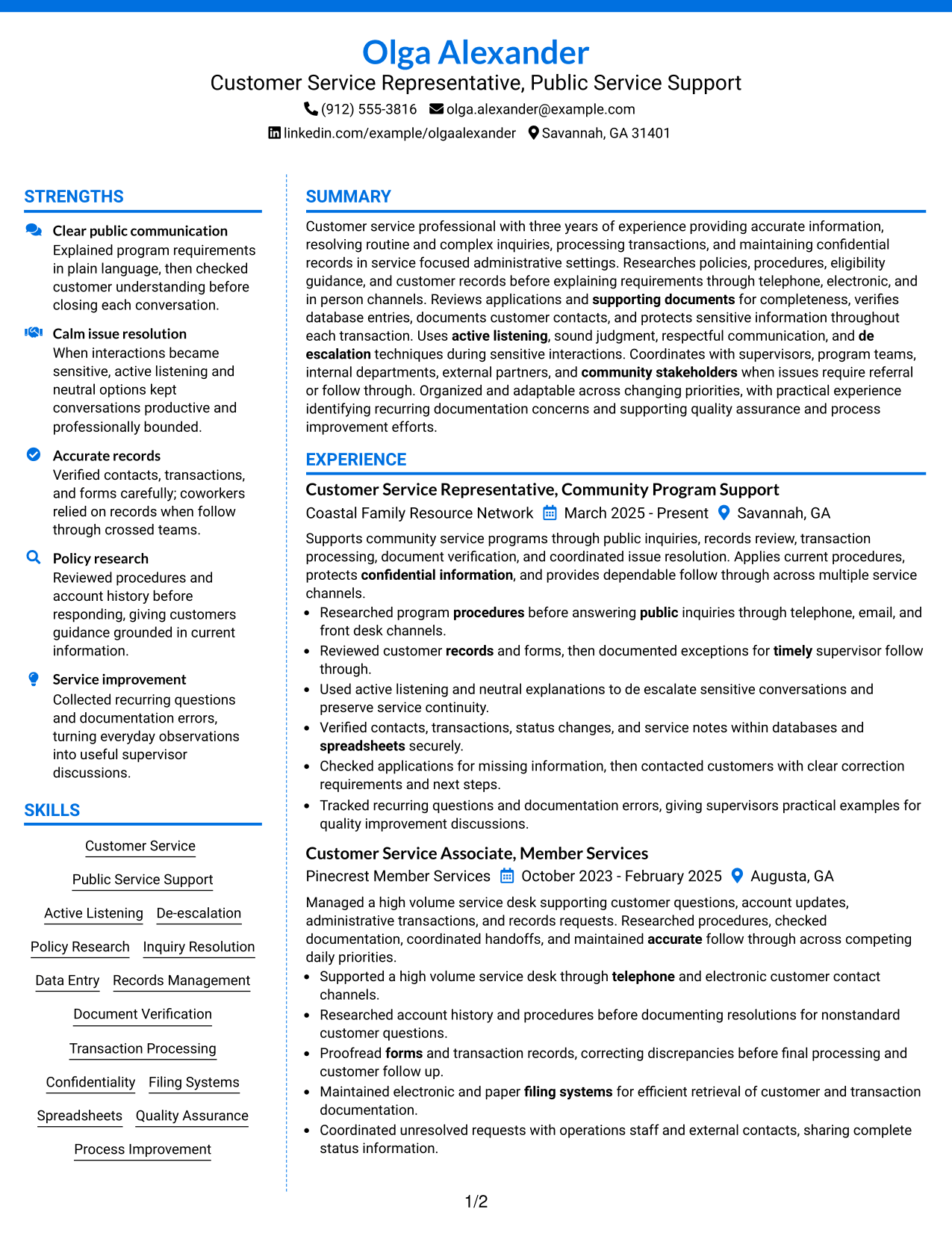 Resume Example Page 1