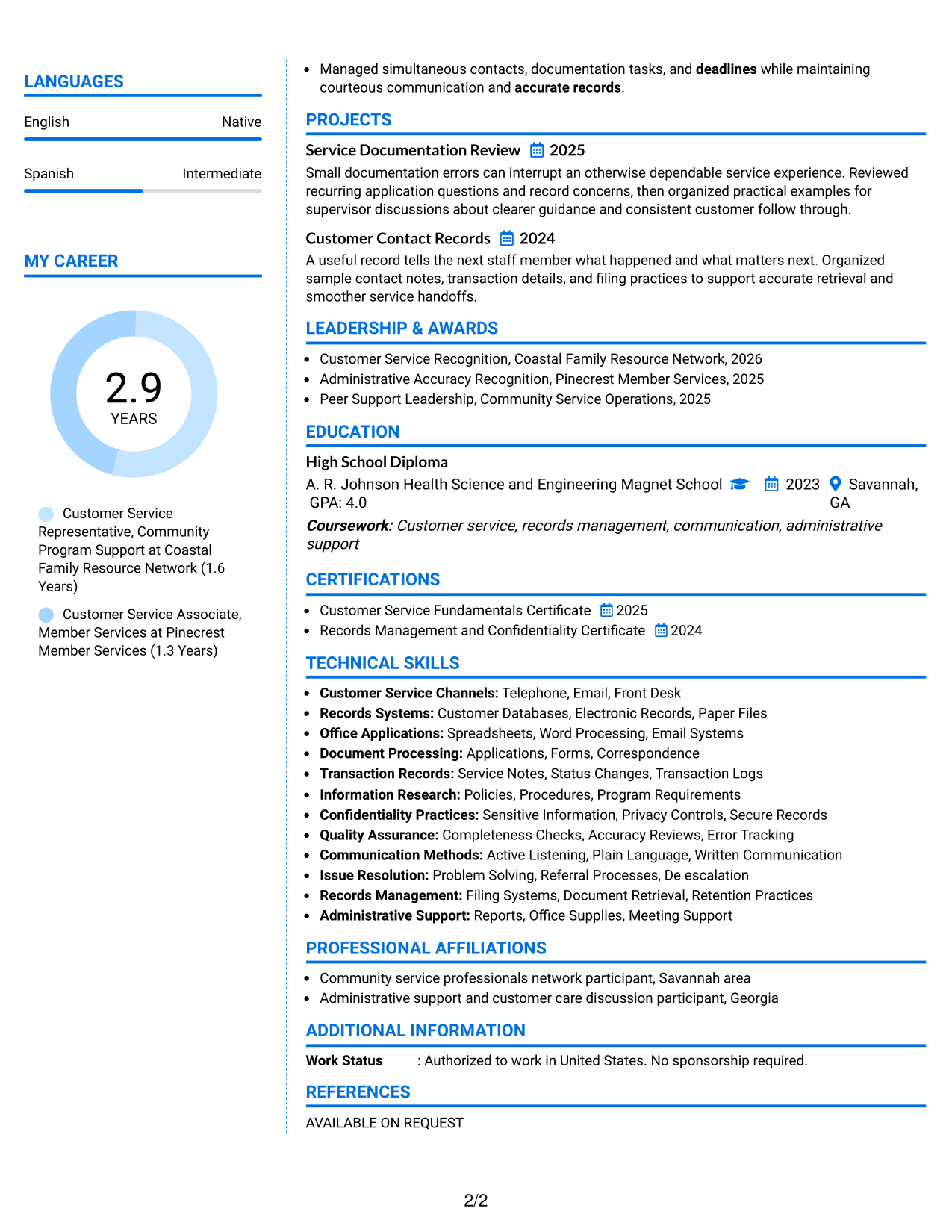Resume Example Page 2