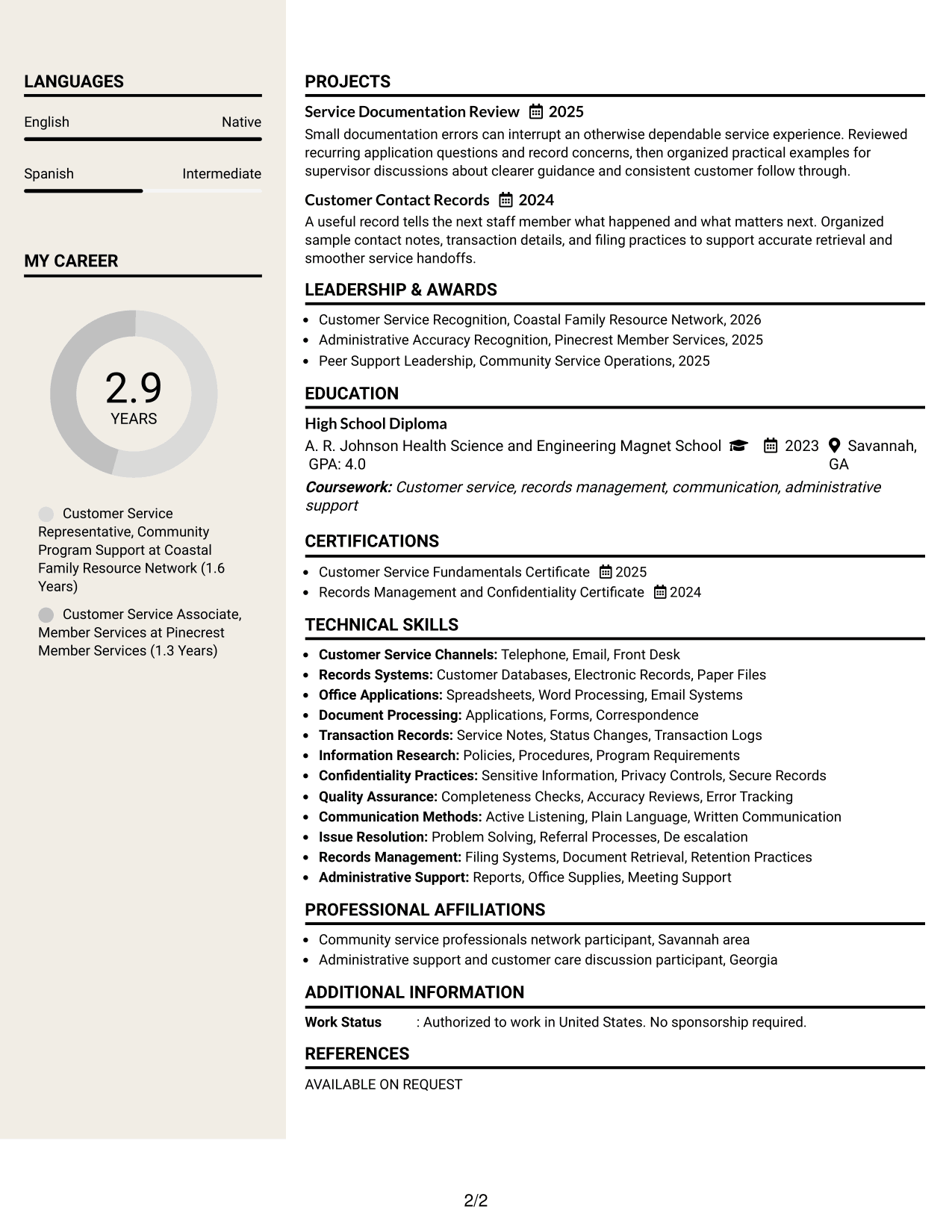 Resume Example Page 2