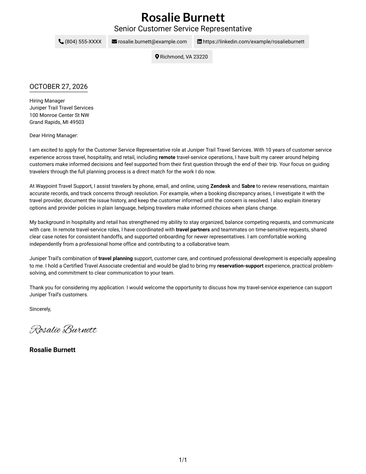 Cover letter example — page 1