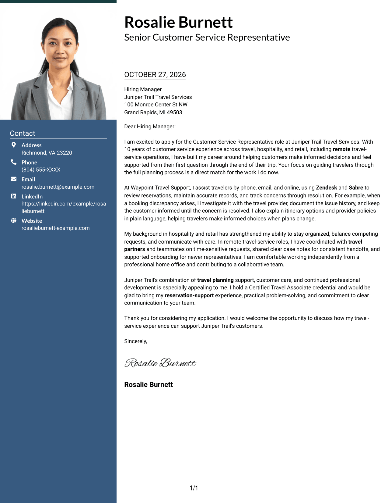Cover letter example — page 1