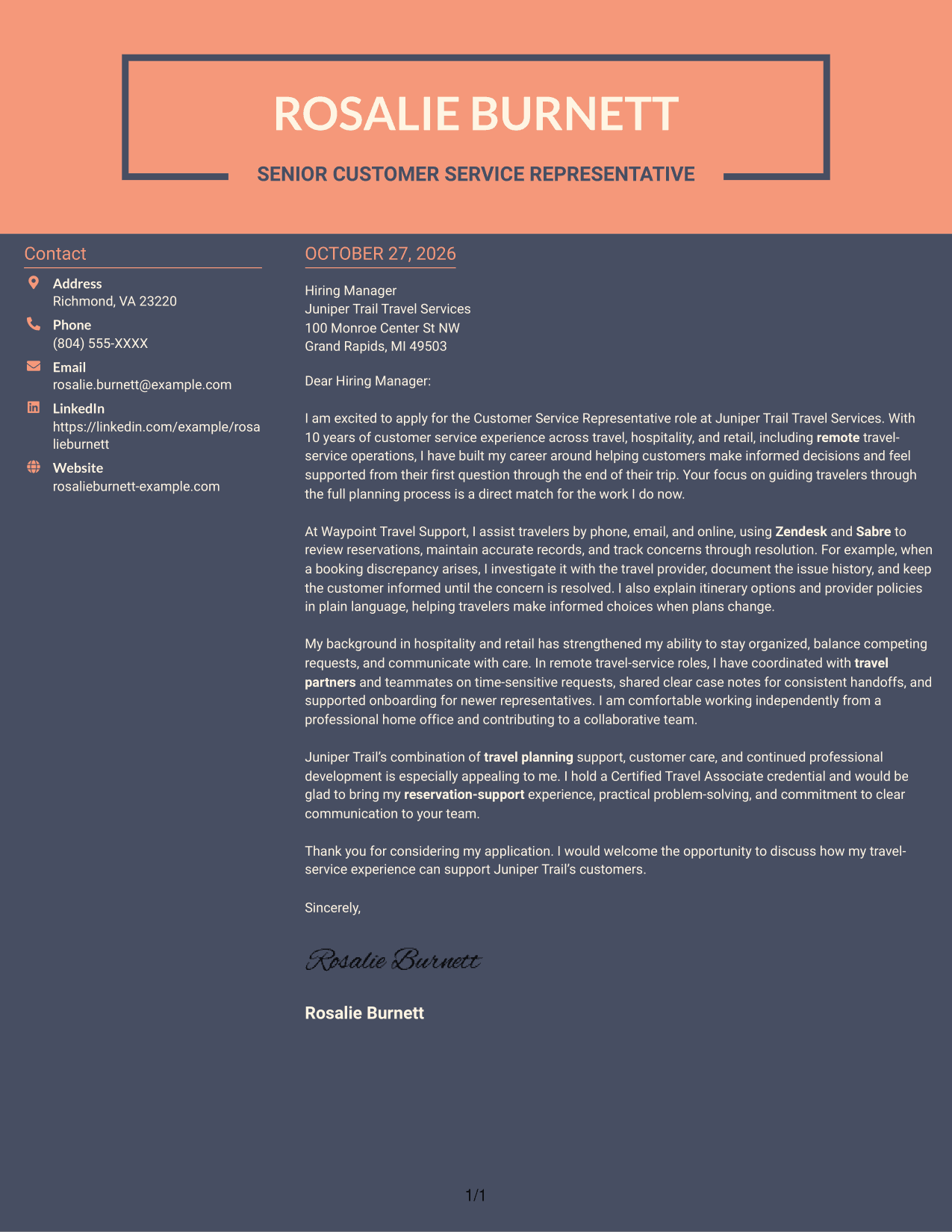 Cover letter example — page 1
