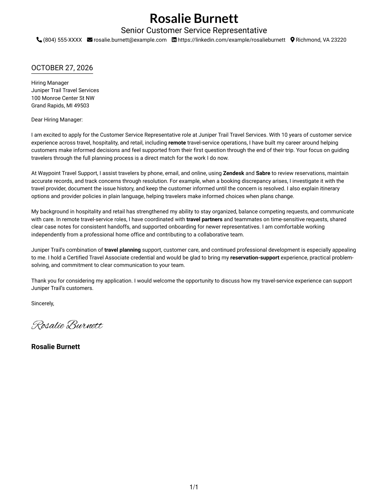 Cover letter example — page 1