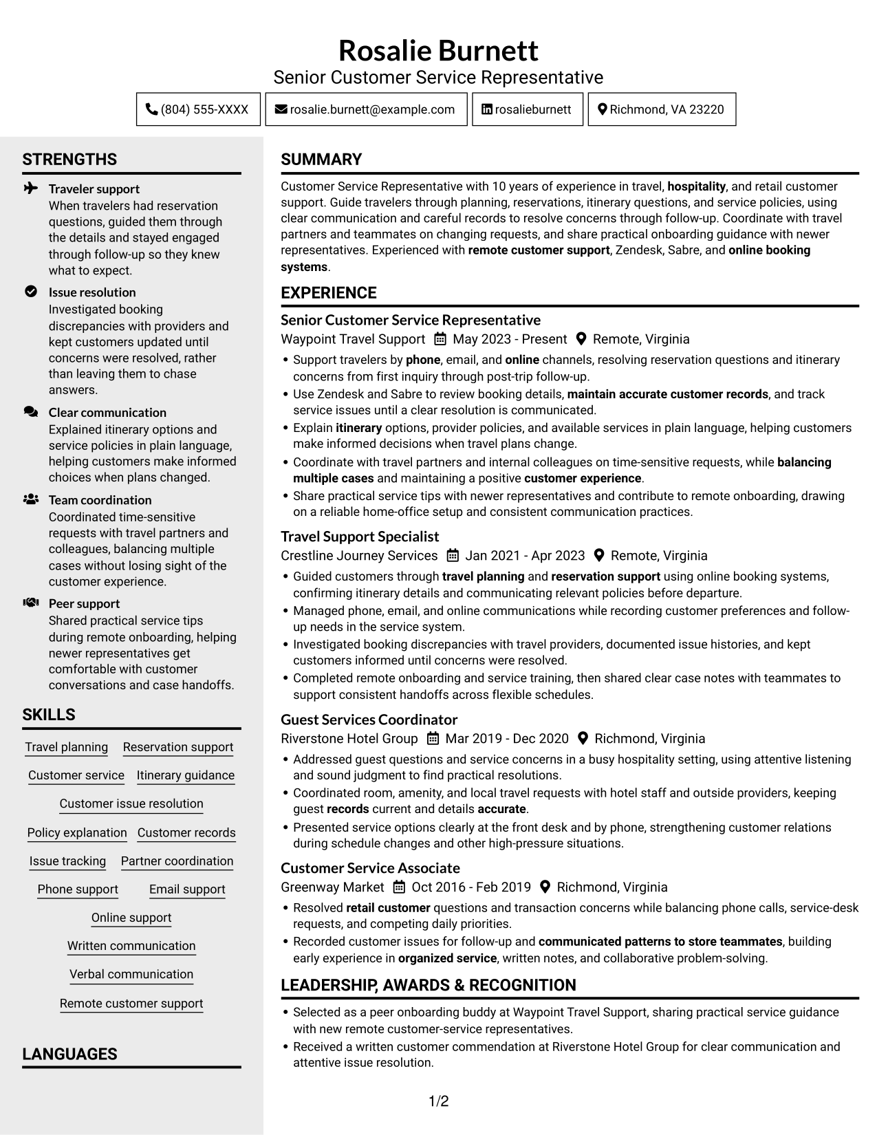 Resume example — page 1