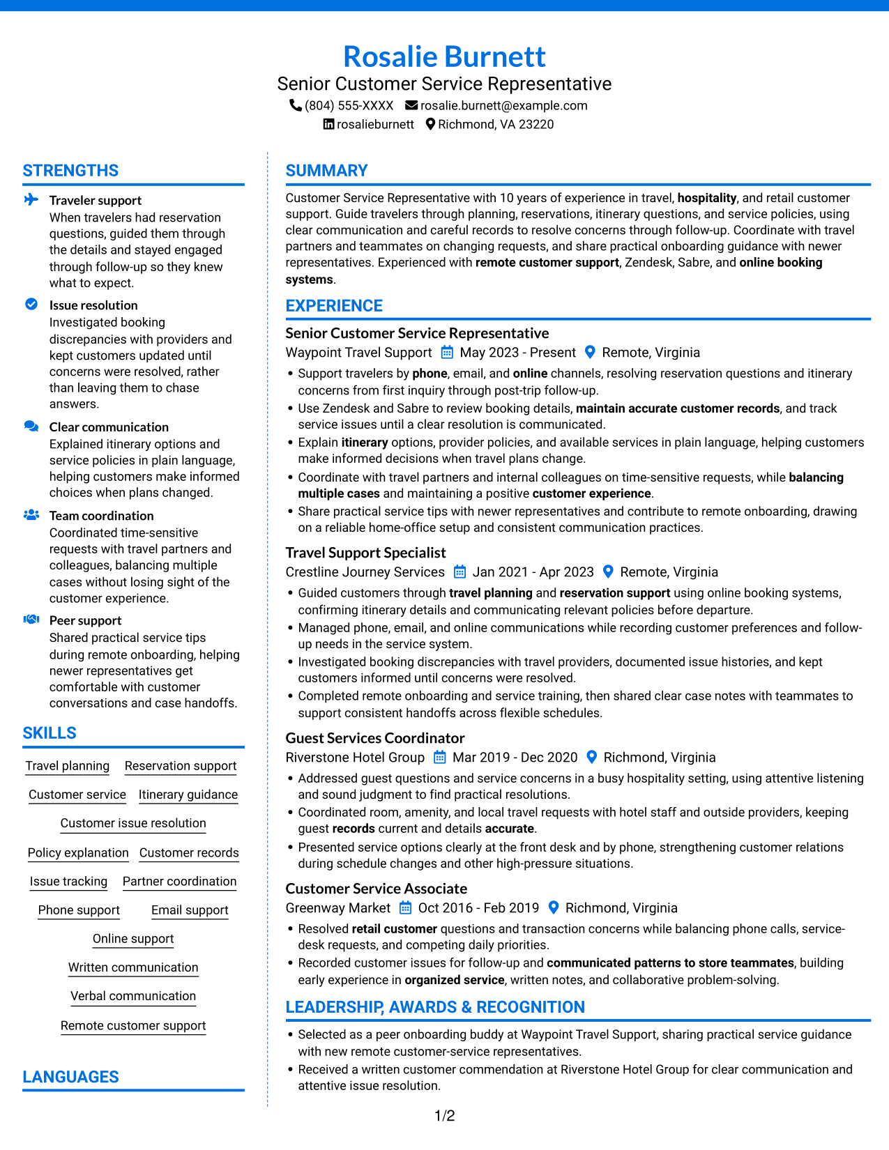 Resume example — page 1