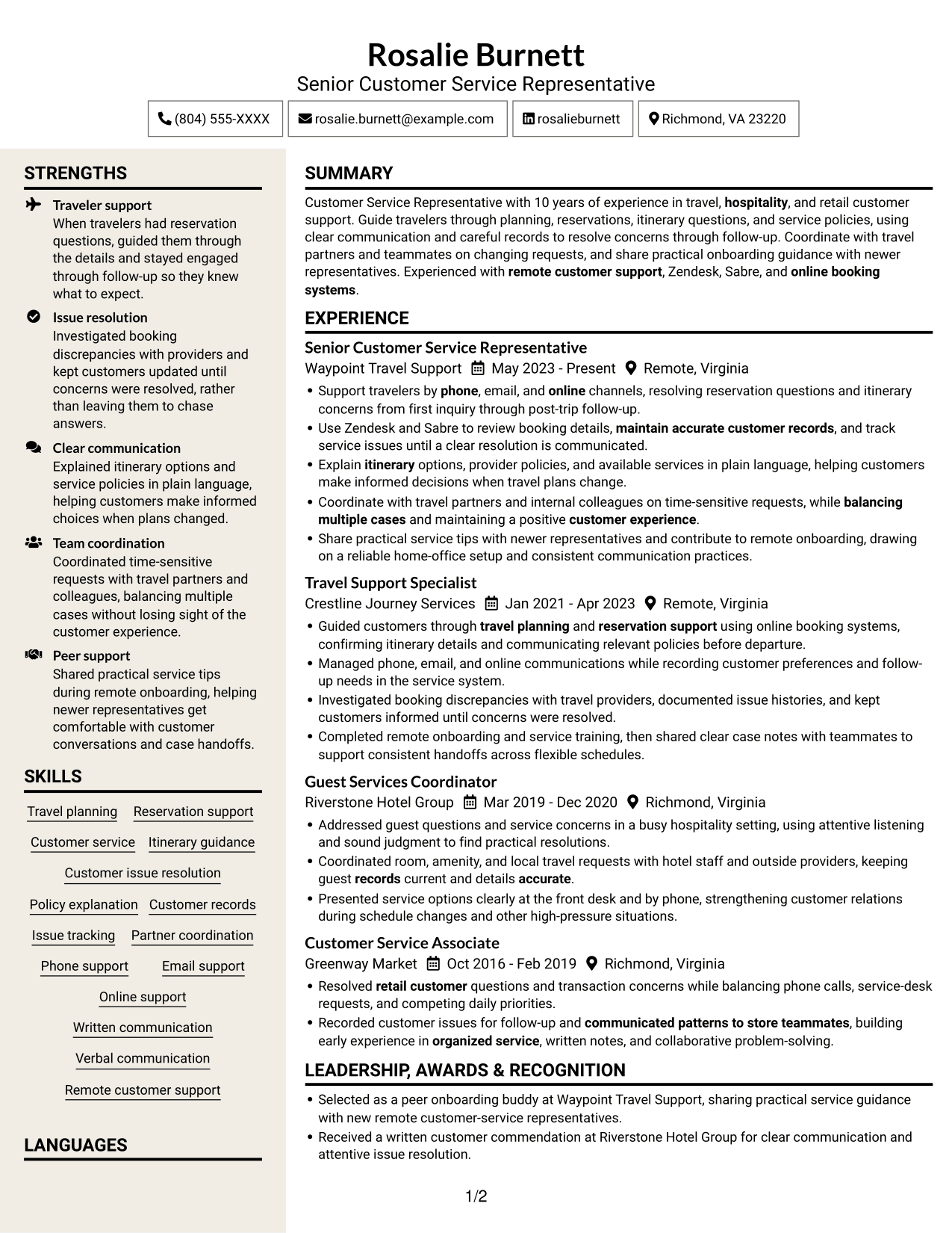 Resume example — page 1