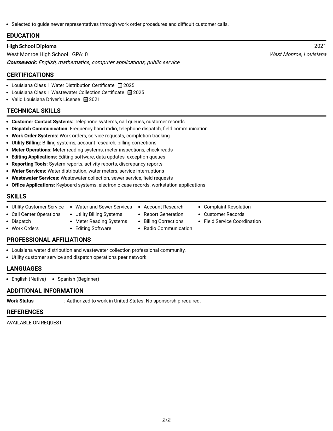 Resume Example Page 2